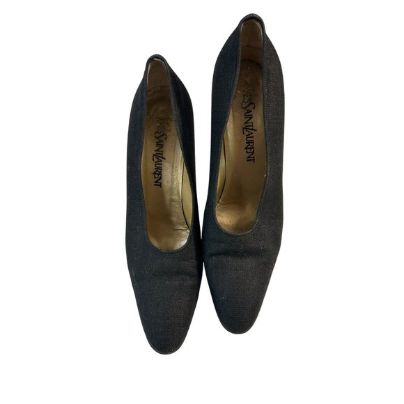 Vintage Yves Saint Laurent Black Pumps With Sculpted Resin Spool Heels 8 Narrow - Picture 2 of 7